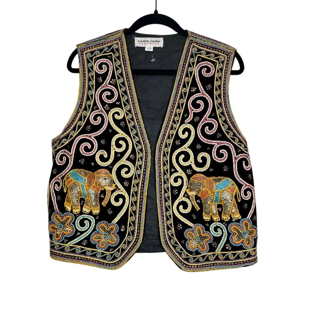 460. Carol Horn Workshop Elephant Beaded Embroidered Vest